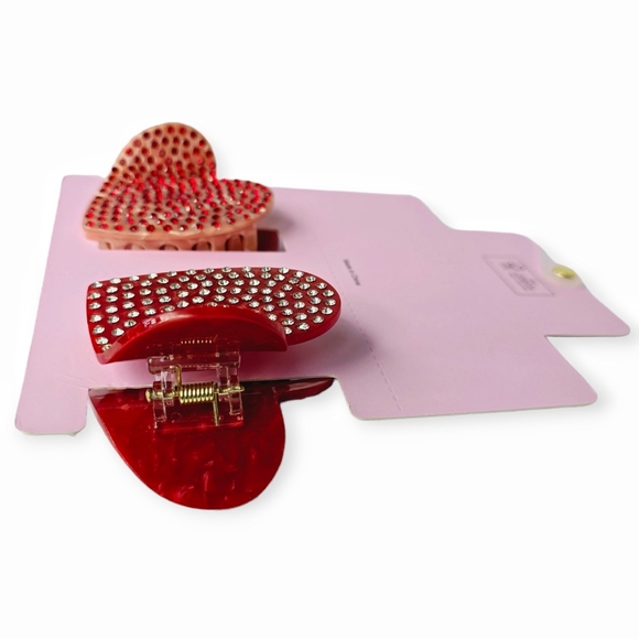 Piper K Valentine Heart Rhinestone Claw Hair Clips (Set of 2) - Red & Pink - Picture 4 of 4